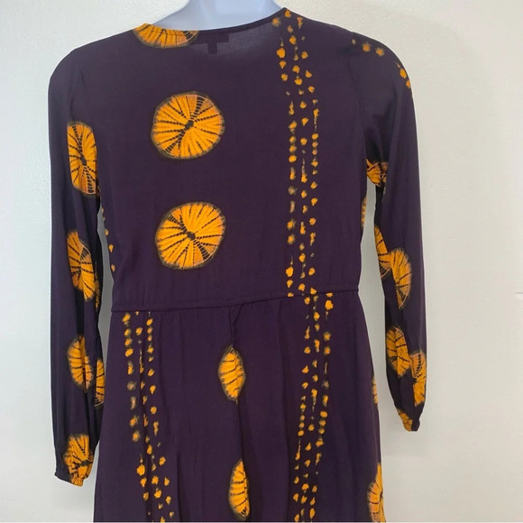 Lulus Long Sleeve Romper Small  Purple Orange Pockets Drawstring Surplice Travel - Picture 6 of 11